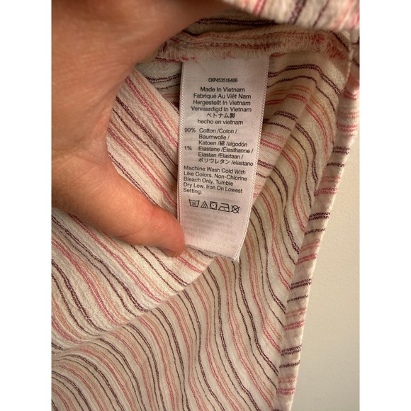 Madewell Pink Striped Oversized V-Neck Button-Down Shirt Women's Size S - Picture 3 of 3